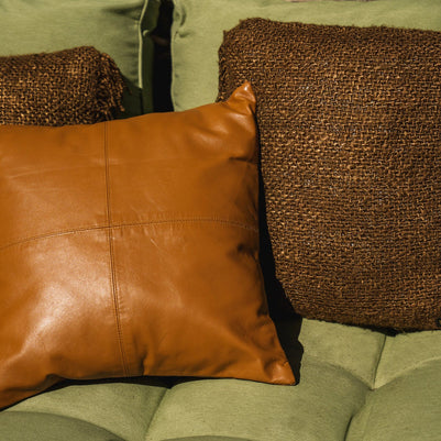 The Four-Panel Leather Cushion Cover - Camel - 40 x 40 cm