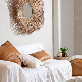 The Four Panel Leather Cushion Cover - Camel - 60x60