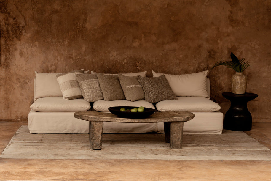 The Linen Damier Cushion Cover - Natural