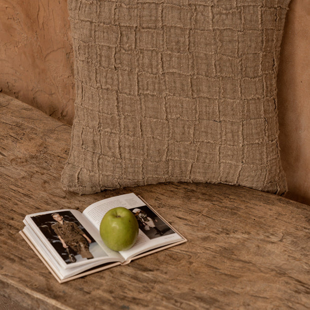 The Linen Damier Cushion Cover - Natural