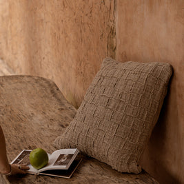 The Linen Damier Cushion Cover - Natural