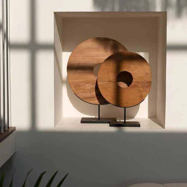 The Teak Disc on Stand - L