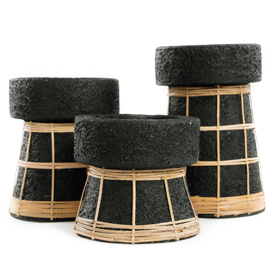 The Serene Candle Holder - Black/Natural - Large